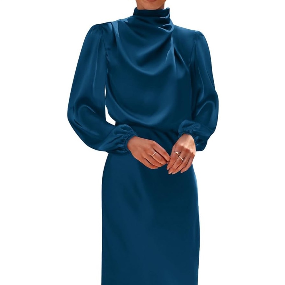blue stain midi dress